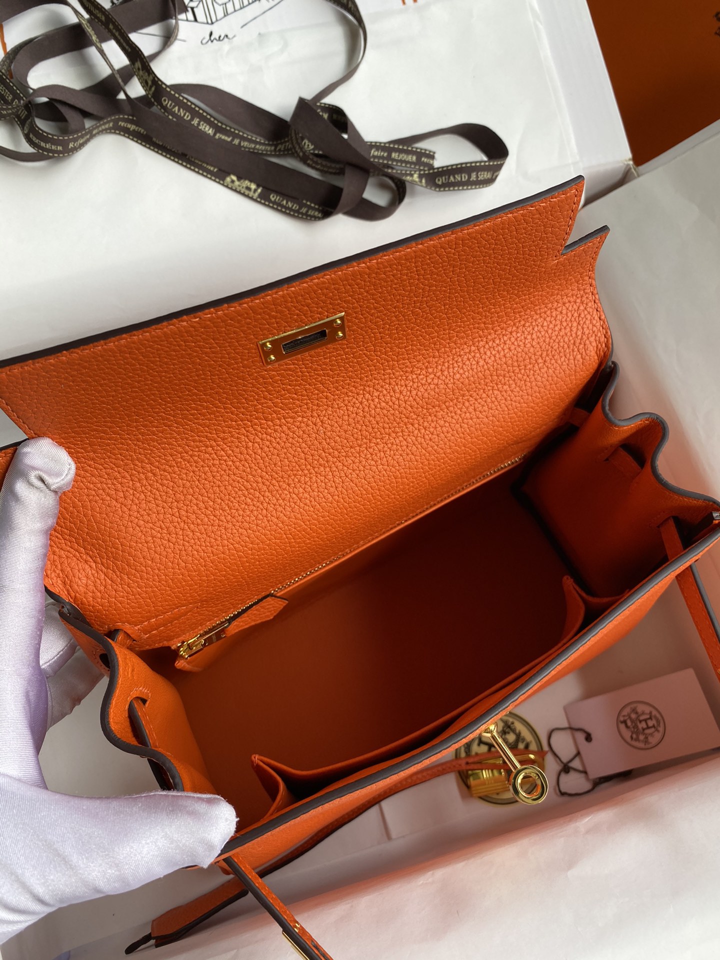 Hermes Kelly 25cm Handbag Shoulder Bag in Orange Togo Leather